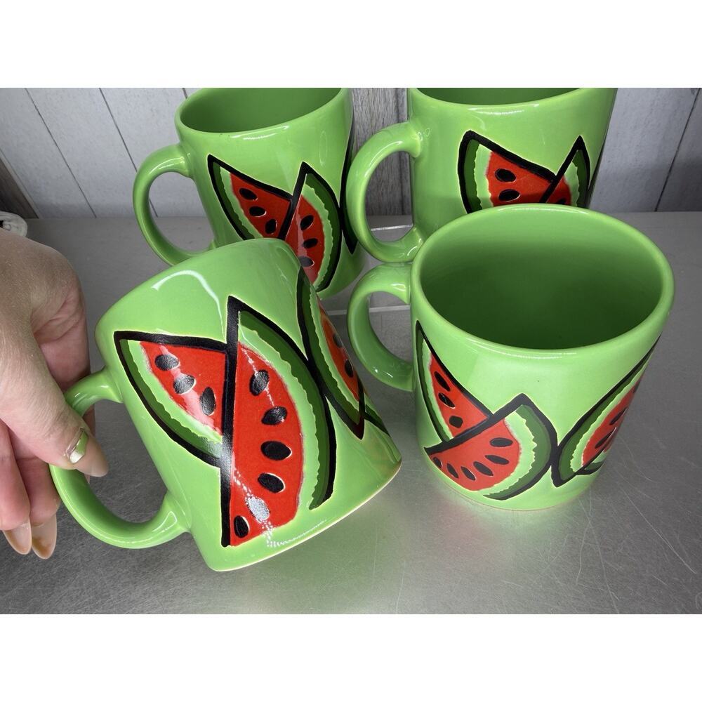 VTG Waechtersbach Coffee Mug Watermelon Red Green Set Of 4 Made In Spain